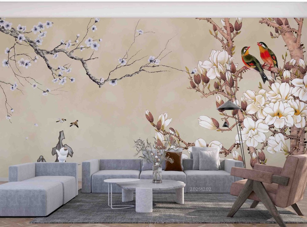 3D New Chinese Style Flowers Birds Wall Murals Wallpaper Murals Wall Sticker 2