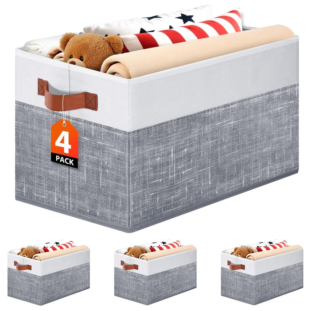 Collapsible Fabric Storage Baskets 14x10 Inches 4-Pack Foldable Organizer for Shelves