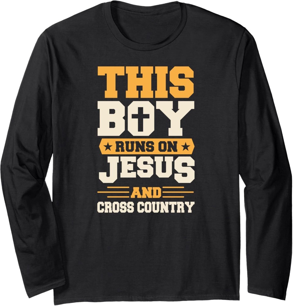 This Boy Runs On Jesus And Cross Country Christian Long Sleeve T-Shirt