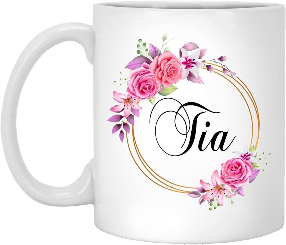 Tia Pink Floral Gold Frame Coffee Mug Gift for Mother's Day