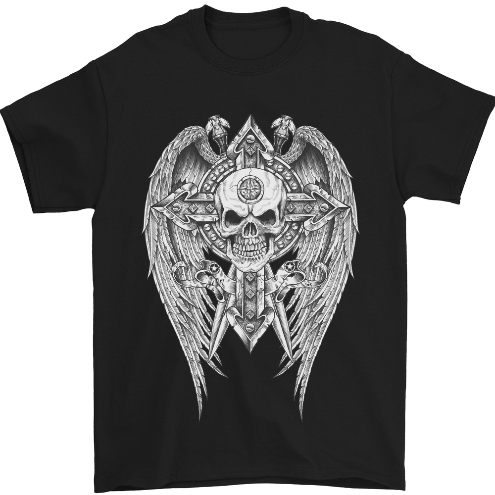 Skull Wings Viking Gothic  Wings Gym Biker Mens T-Shirt 100% Cotton