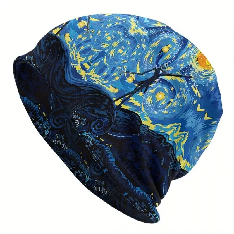 Nightmare Before Christmas Jack Themed Van Gogh The Starry Night Skully Beanie