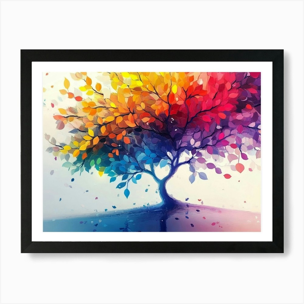 Elegant Colorful Tree Leaves Framed Wall Art Canvas Print  