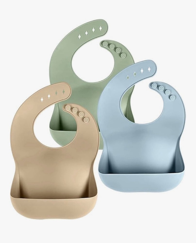 Set of 3 Silicone Bibs for Babies/Toddlers, Soft, adjustable for baby girls/boys