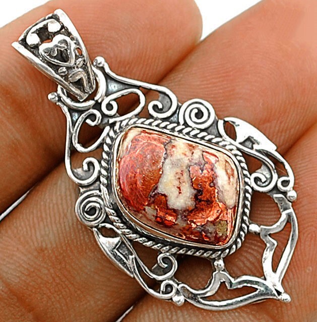 Natural Copper Dolomite Sterling Silver Pendant 925 Solid Silver B18-7  