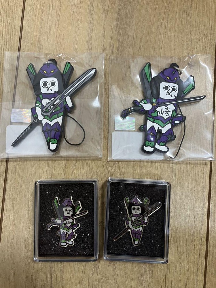 Okazaemon Evangelion Limited Pin Badge & Rubber Strap Set  Rare Collectible