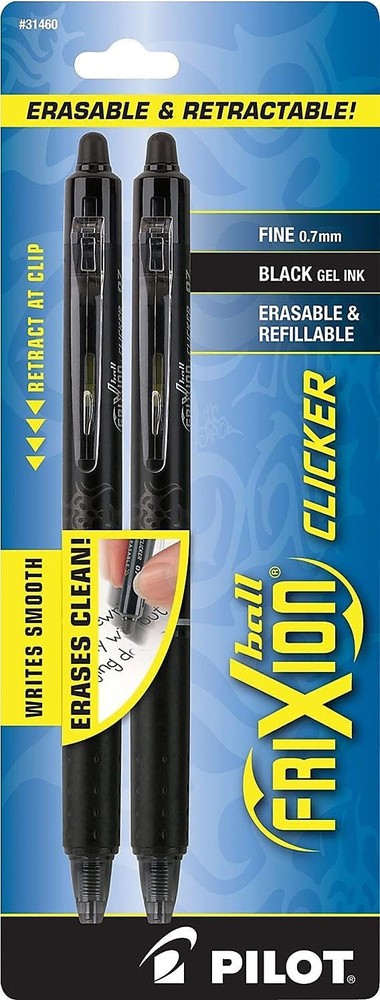 Pilot FriXion Retractable Erasable Gel Pens, Fine Point, Black Ink 2ct
