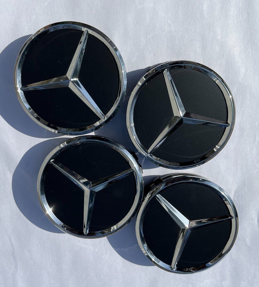 MERCEDES WHEEL CENTER CAPS 75MM AMG WREATH SET 4X NEW