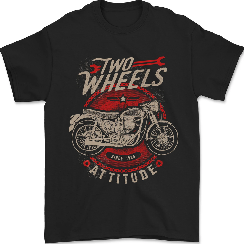 Two Wheels Attitude Biker Motorcycle Motorbike Mens T-Shirt 100% Cotton