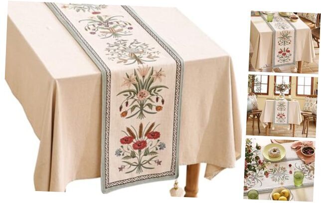 Designer Elegant Linen Table Runner 87 Inches, 12X87 Inches Serenity F