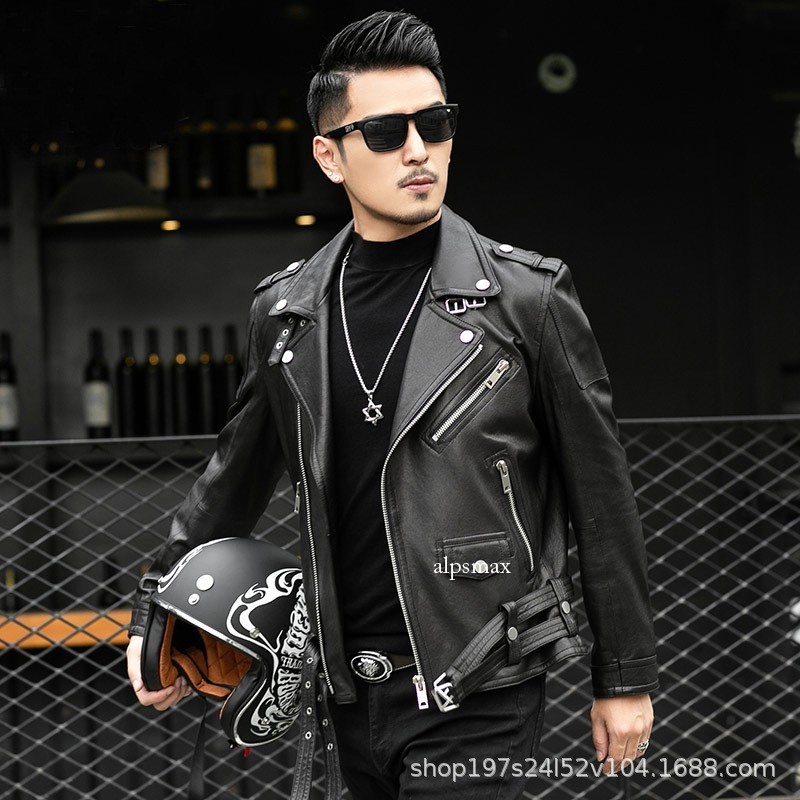 New Leather Jacket Motorcycle Mens Short Slim Fit Korean Zipper Biker Coat