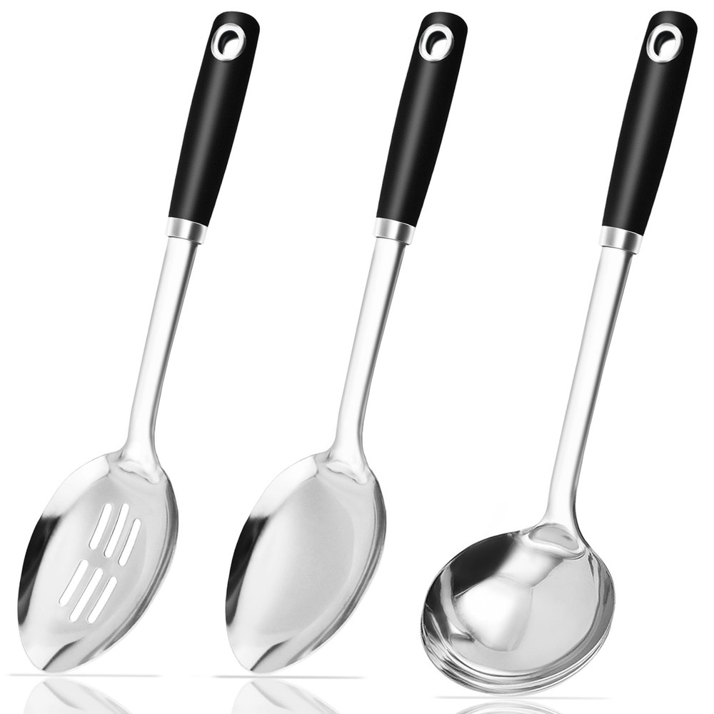 14-in Stainless Steel Heavy Duty Cooking Spoons Set - 18/0 Large Serving Spoons