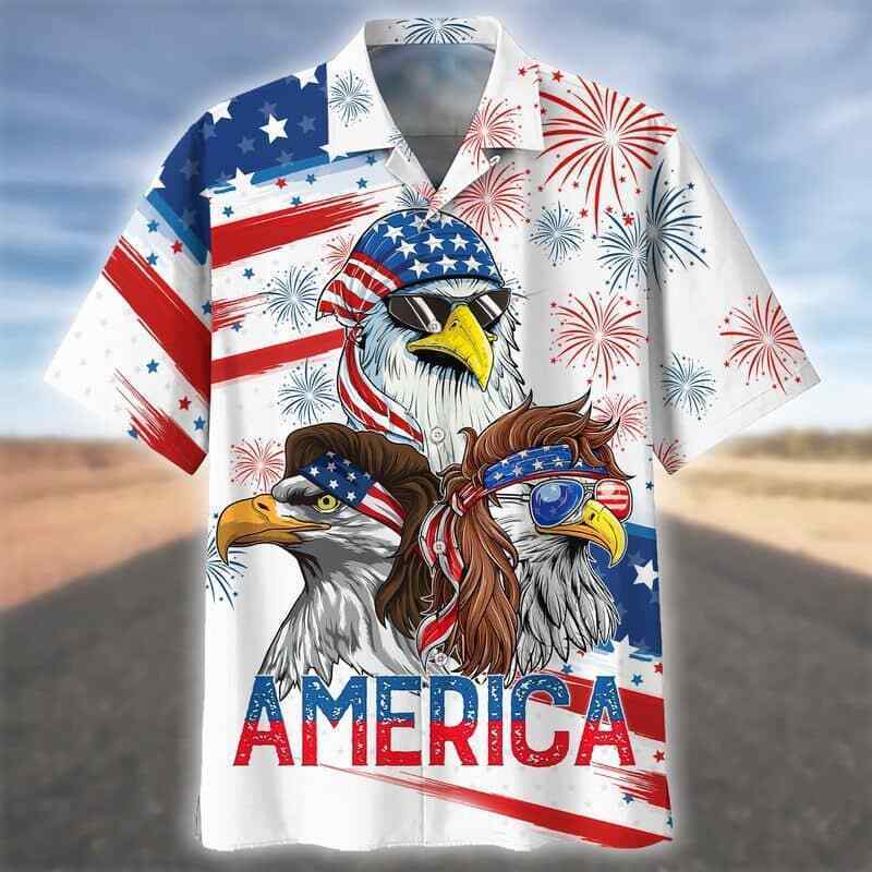 Independence Day Eagles 3D Hawaiian Shirt Stylish Patriotic Design