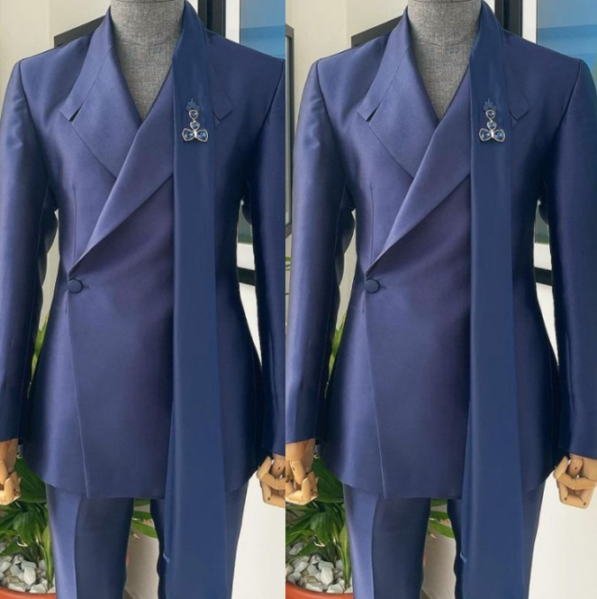Blue Men's Suits Peak Lapel Formal Business Wedding Groom Tuxedo Blazer 2 Pieces
