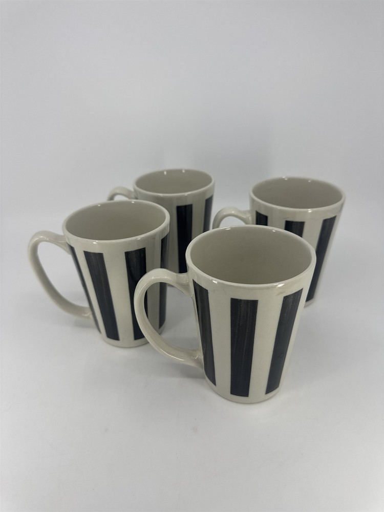 Set Of 4 Vintage Gibson Housewares Black And White Striped Coffee Mugs