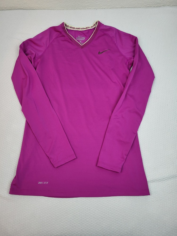 Camisa de combate Nike Pro para mujer rosa mediana Dri-Fit ajustada capa base ligera