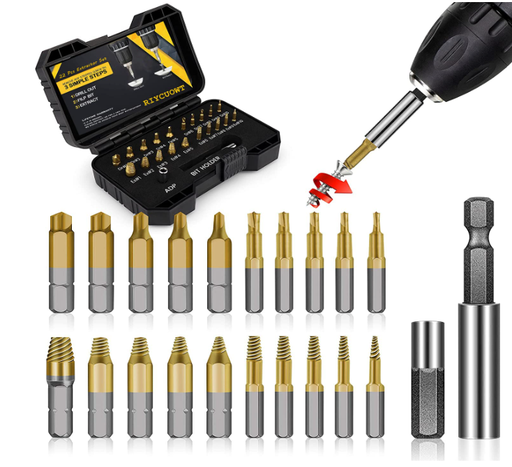 Kit extractor de tornillos y pernos 22 piezas, extracción rápida y segura