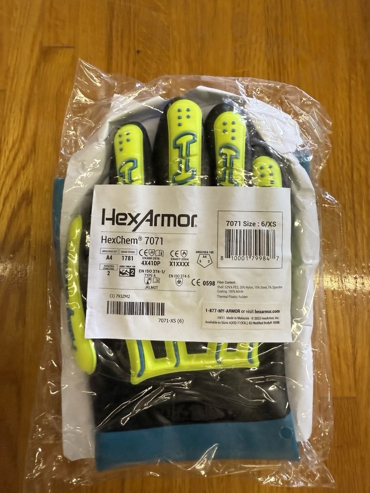 HexArmor HexChem 7071 A4 Cut Resistant Chemical Gloves Size 8 Medium