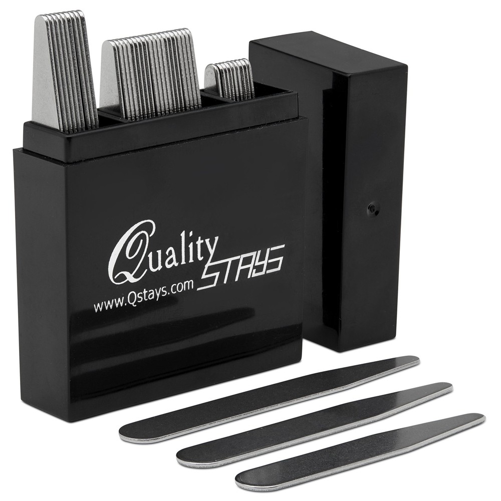 44 Metal Collar Stays for Men â€“ 4 Sizes in Elegant Black Box 4, Silver