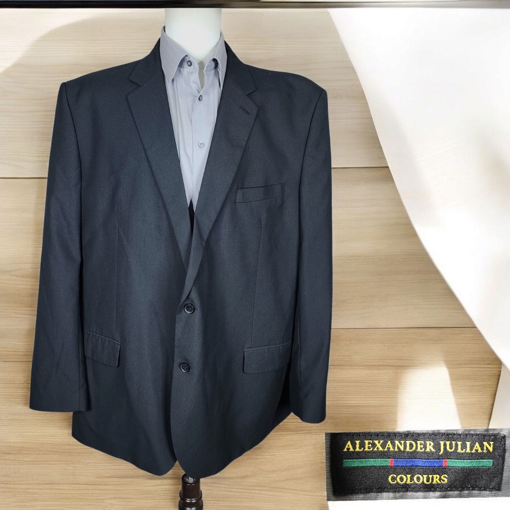 Alexander Julian Mens 54L Charcoal Check Double Vented Blazer Jacket