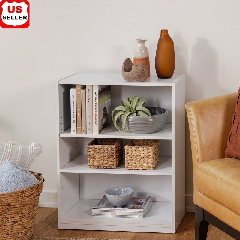 3-Shelf Bookcase Adjustable Shelves Modern Storage Unit Office Living Room New