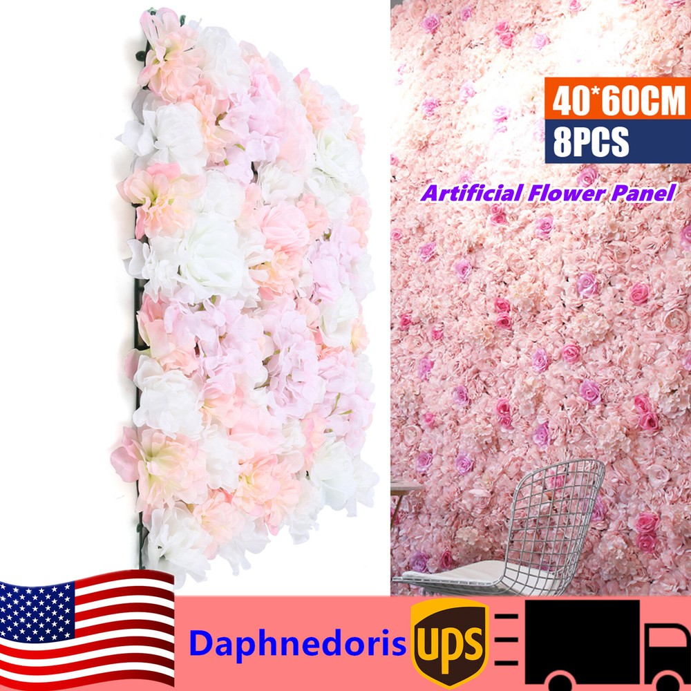 8 Pcs Wedding Artificial Silk Flower Wall Panel Floral Backdrop Party Decoration