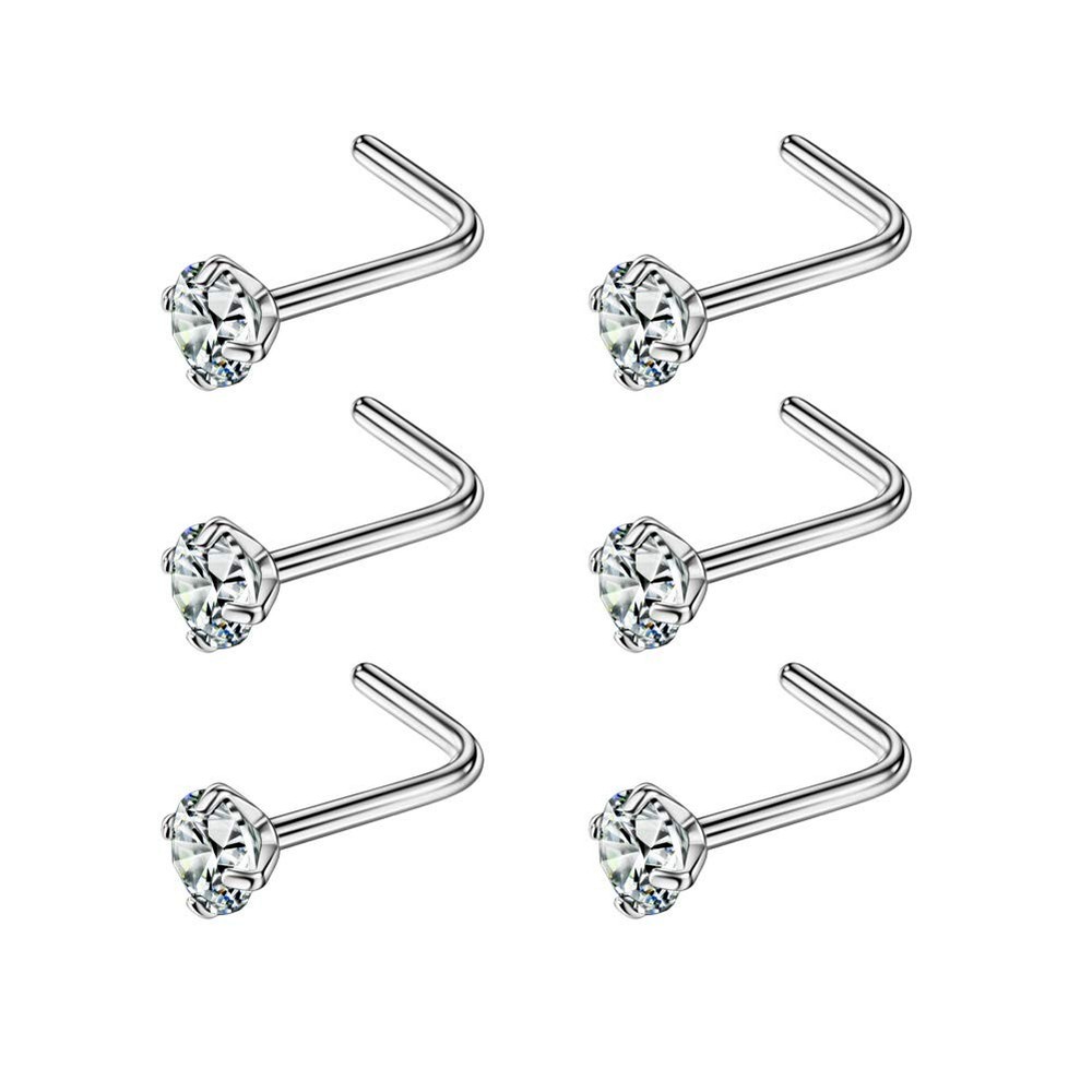 FANSING Nose Studs for Women Men L Shaped Rings 3.0mm, 20 Gauge, White