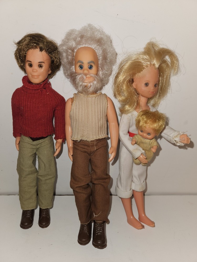Vintage 1970's Mattel Sunshine Family Doll Lot Grandpa, Mom & Dad & Baby