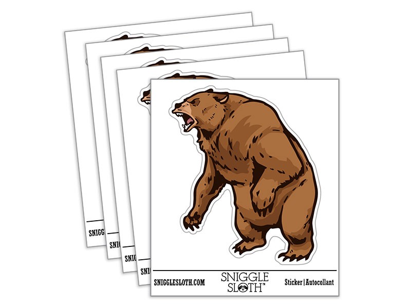 Angry Roaring Grizzly Bear Vinyl Sticker Set - 5 Pack