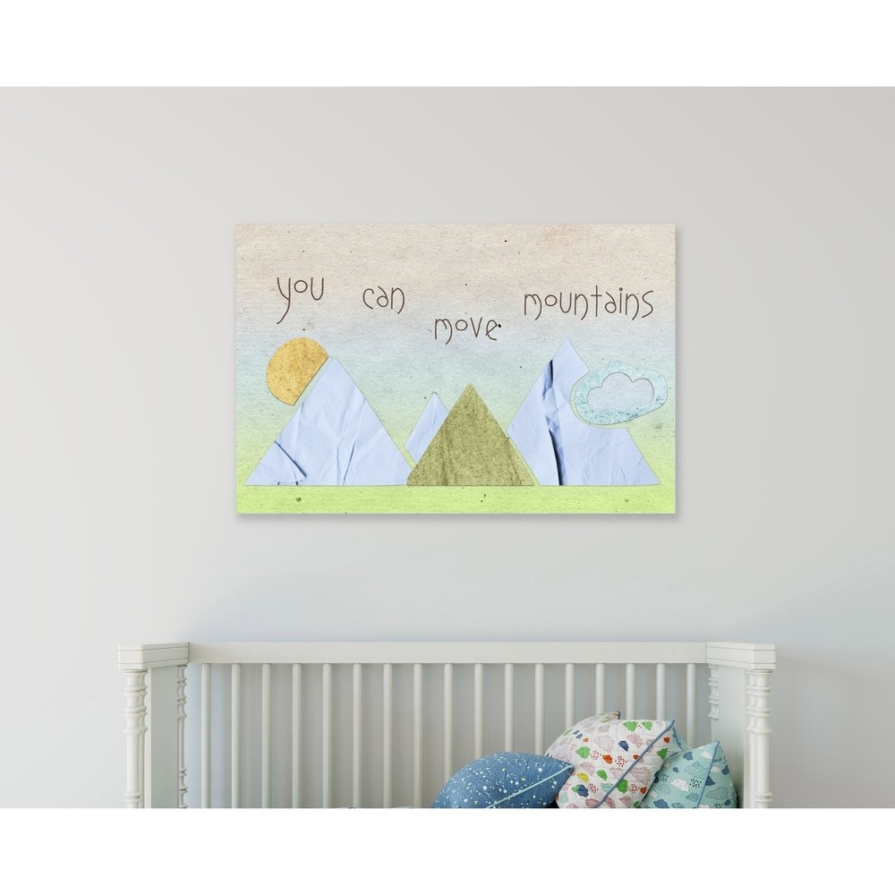 You Can Move Mountains Collage Blue Stretched Canvas Wall