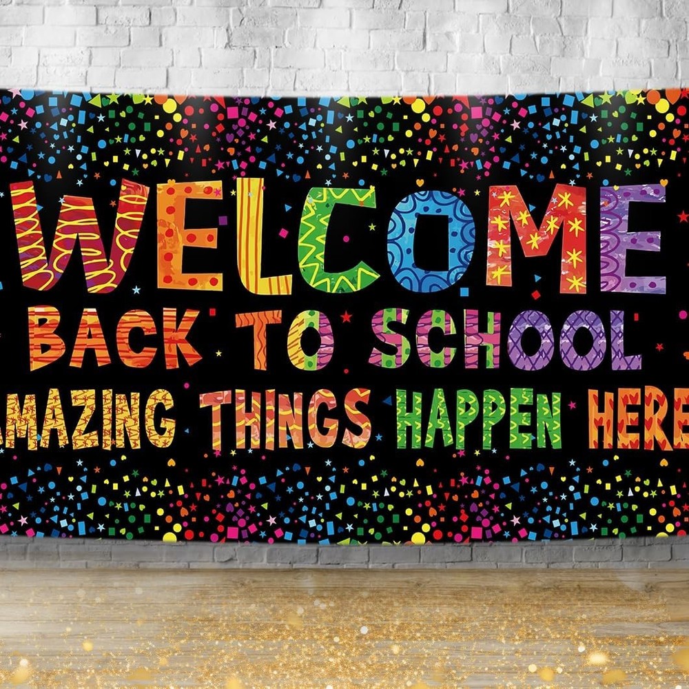 **Colorful Welcome Back to School Banner - Amazing Things Happen Here**