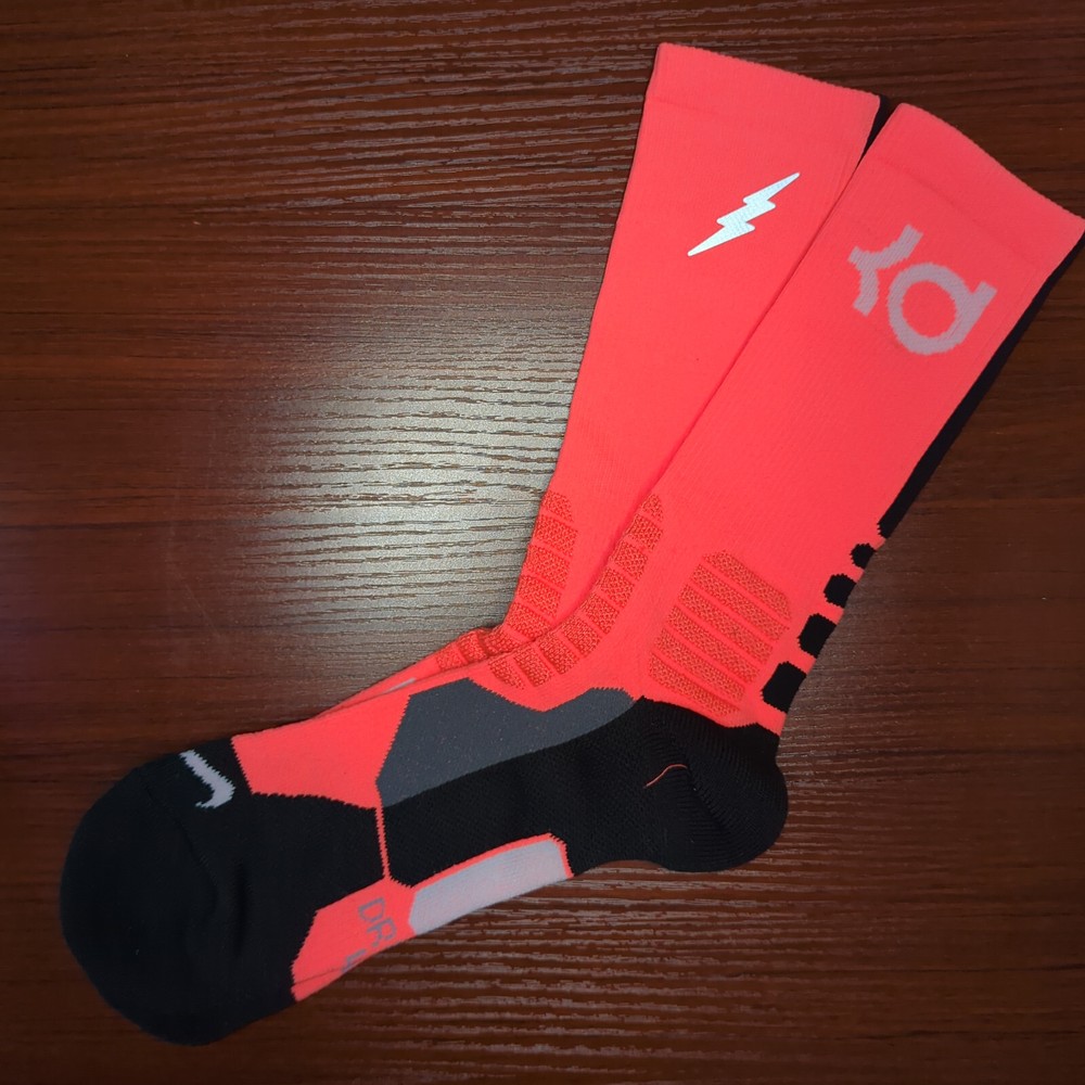 New KD Nike Hyper Elite Socks Orange/Black Crew Size Large Basketball Dri-Fit