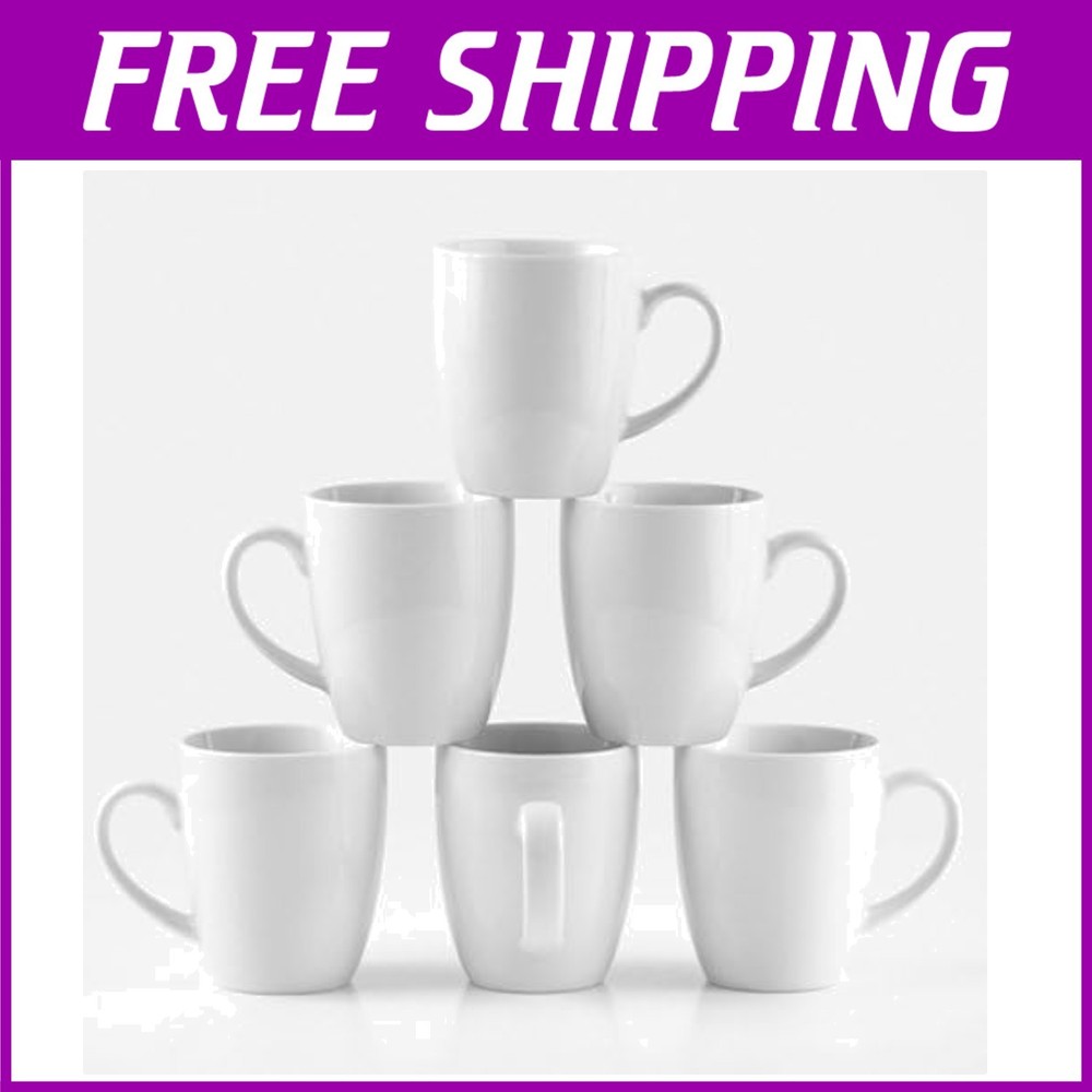 Premium 12 oz Porcelain Coffee Mugs - Set of 6 for Home & Office