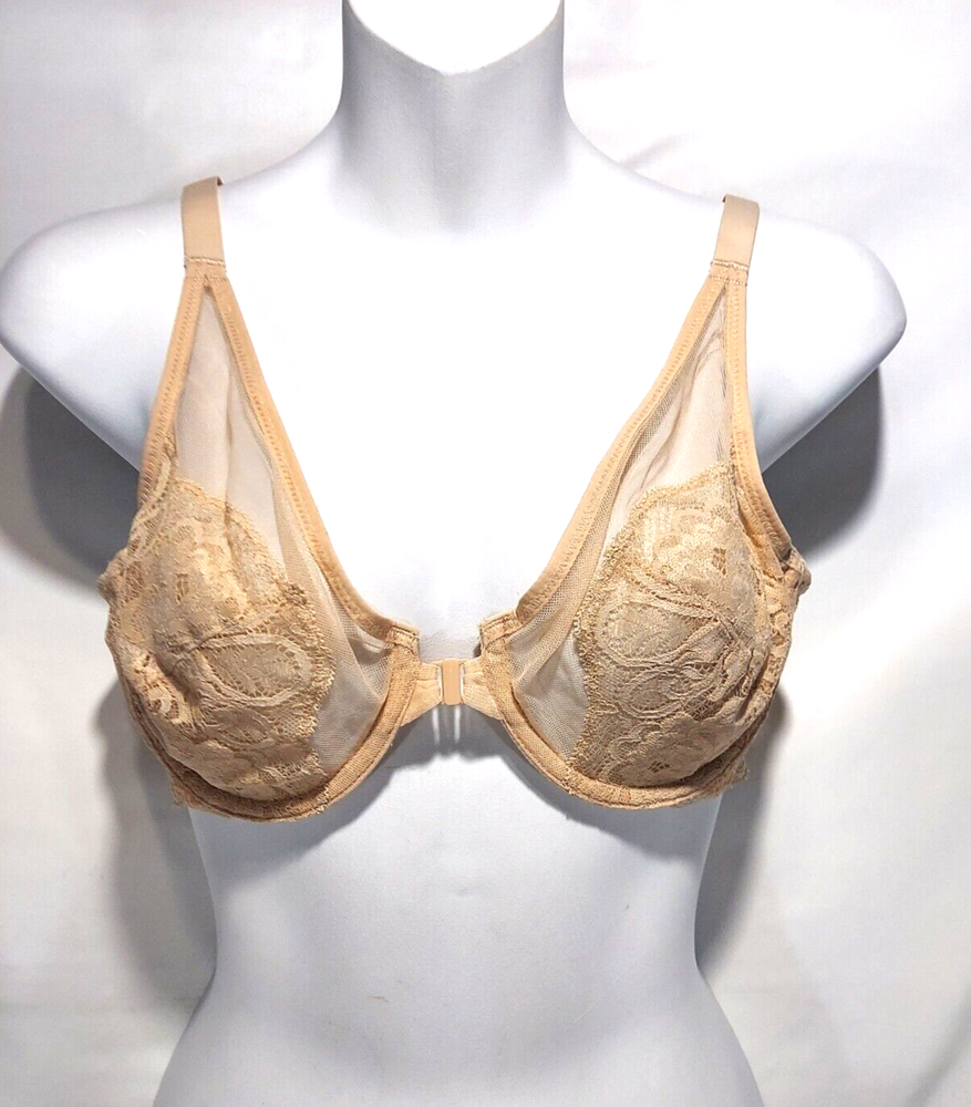 1825 NEW DOBREVA Sheer Sexy Lace Front Closure Bras Plunge Bra Beige 36A