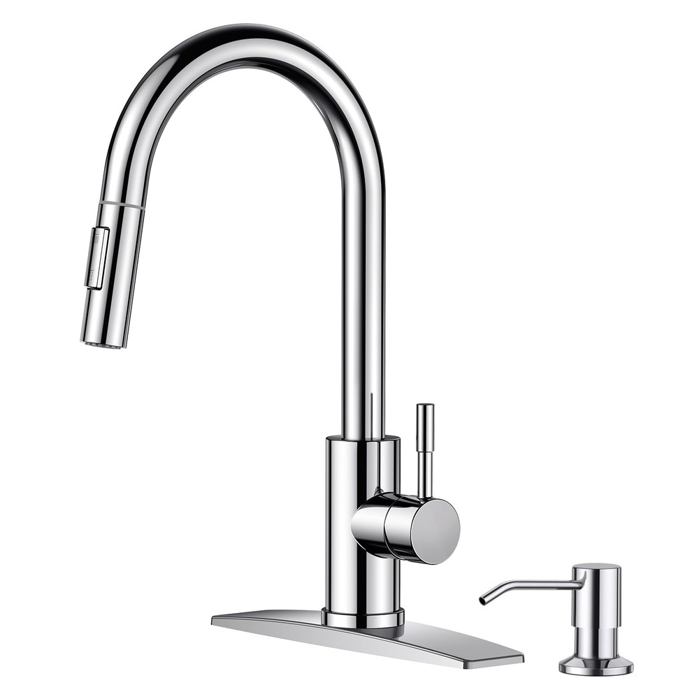 Chrome Kitchen Faucet with Pull Down Sprayer Soap Dispenser Stainless Steel