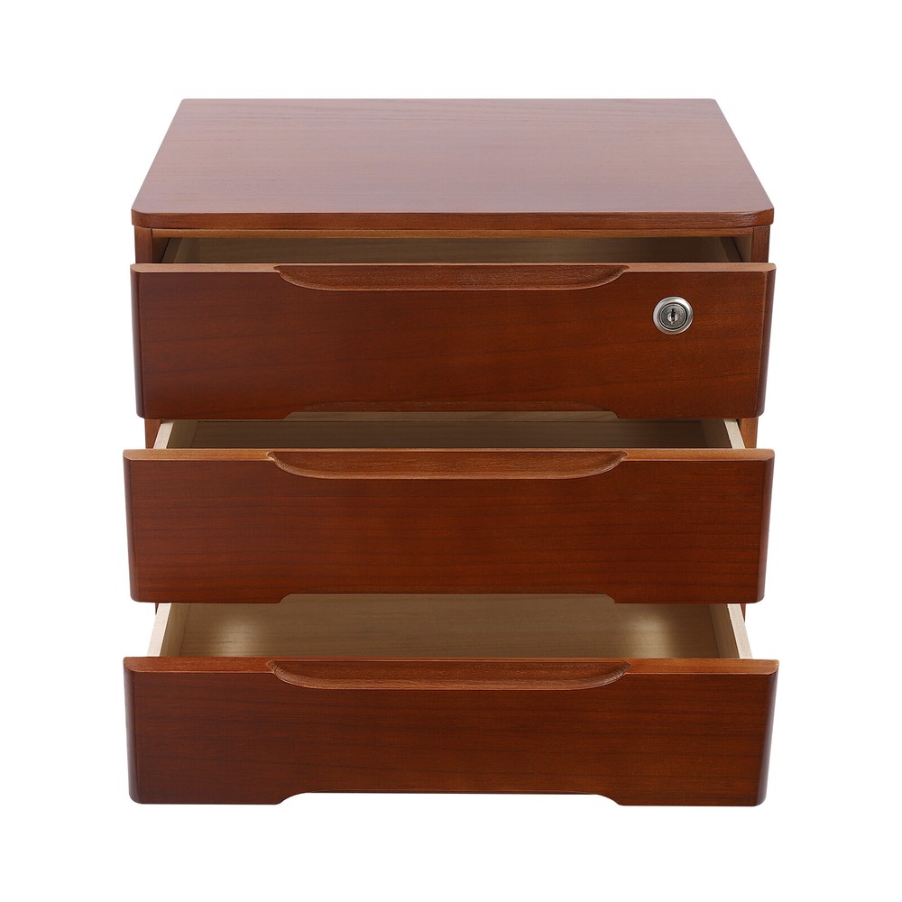 3-Tier File Cabinet Organizer Walnut Desktop Storage Box with Lockable 3 Drawers