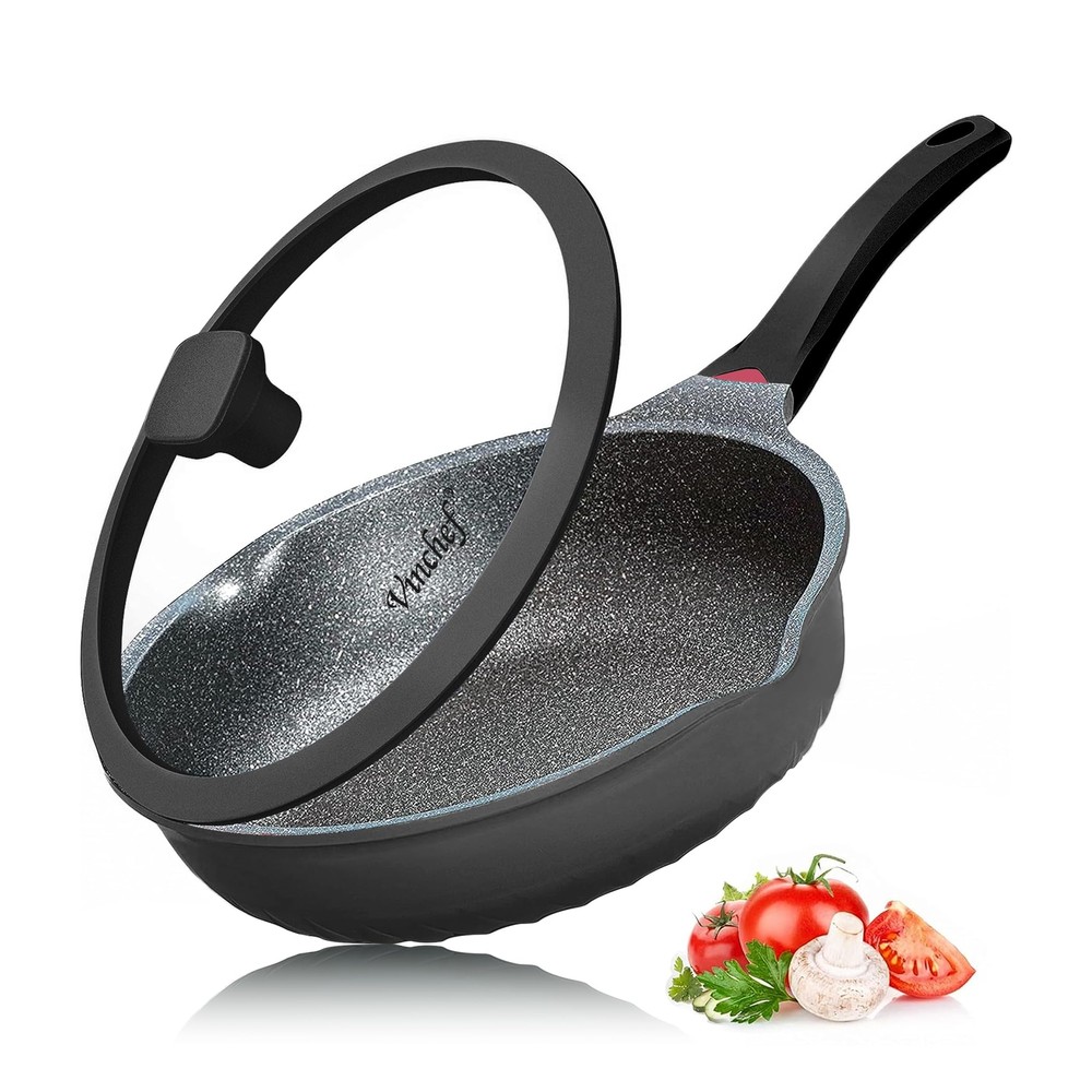 Nonstick Skillet with Lid, 9.5In/3Qt Aluminum Saute Pan with Lid and Heat Ind...