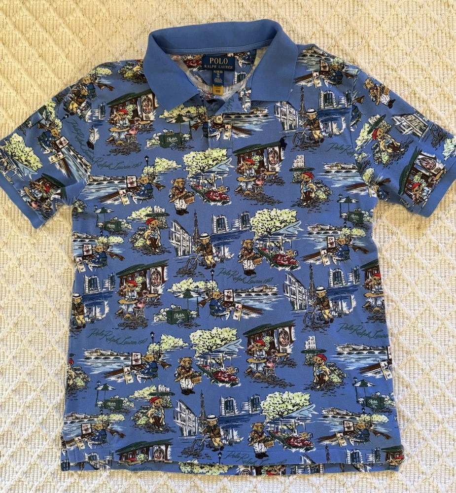 Boy’s XL Polo Ralph Lauren Bear In Paris Blue Polo Shirt