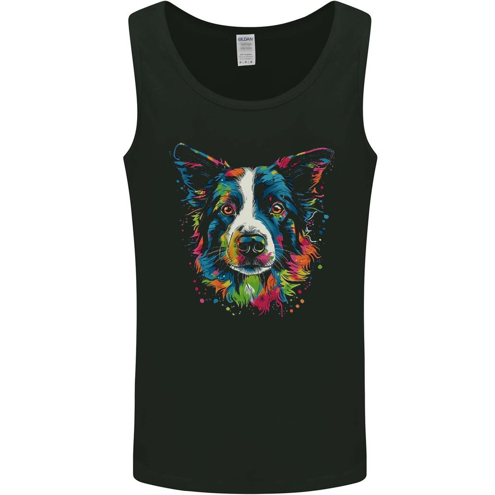 A Colourful Border Collie Dog Mens Vest Tank Top