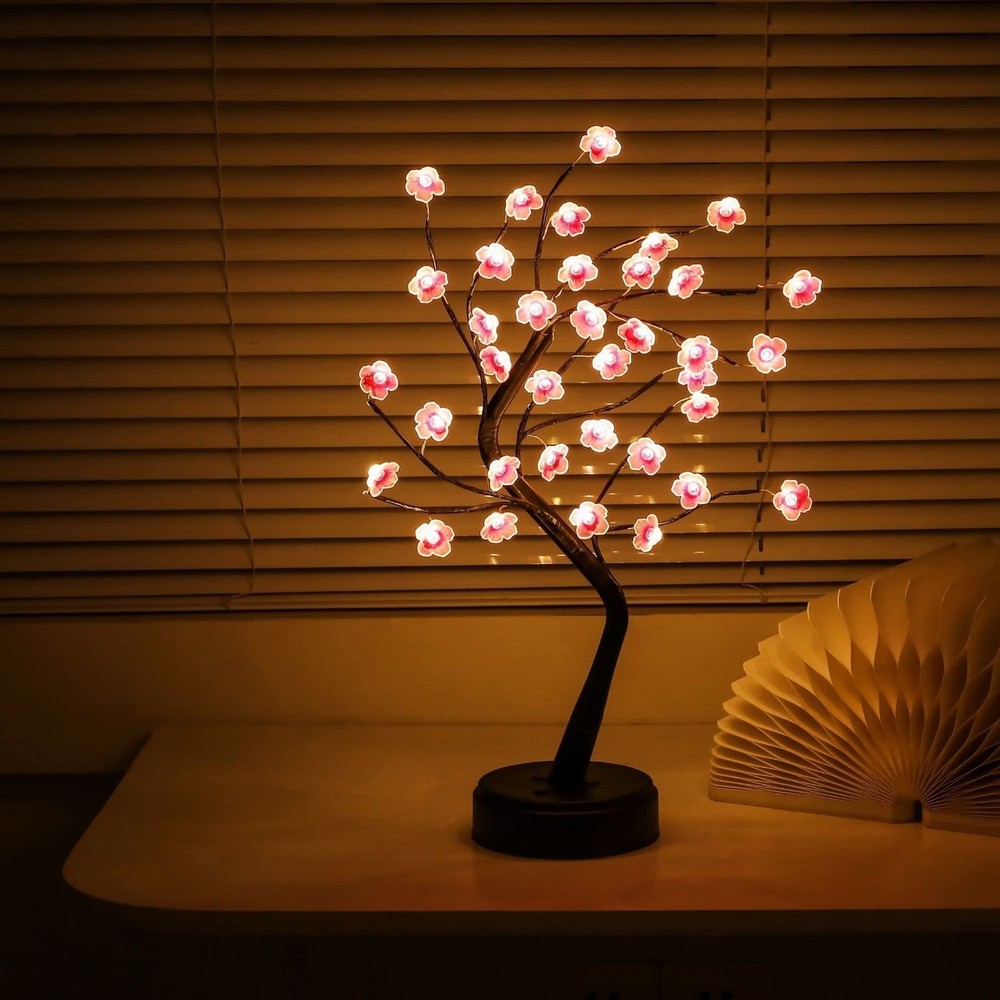 Cherry Blossom LED Bonsai Tree Lamp 18 Inch USB Battery Operated