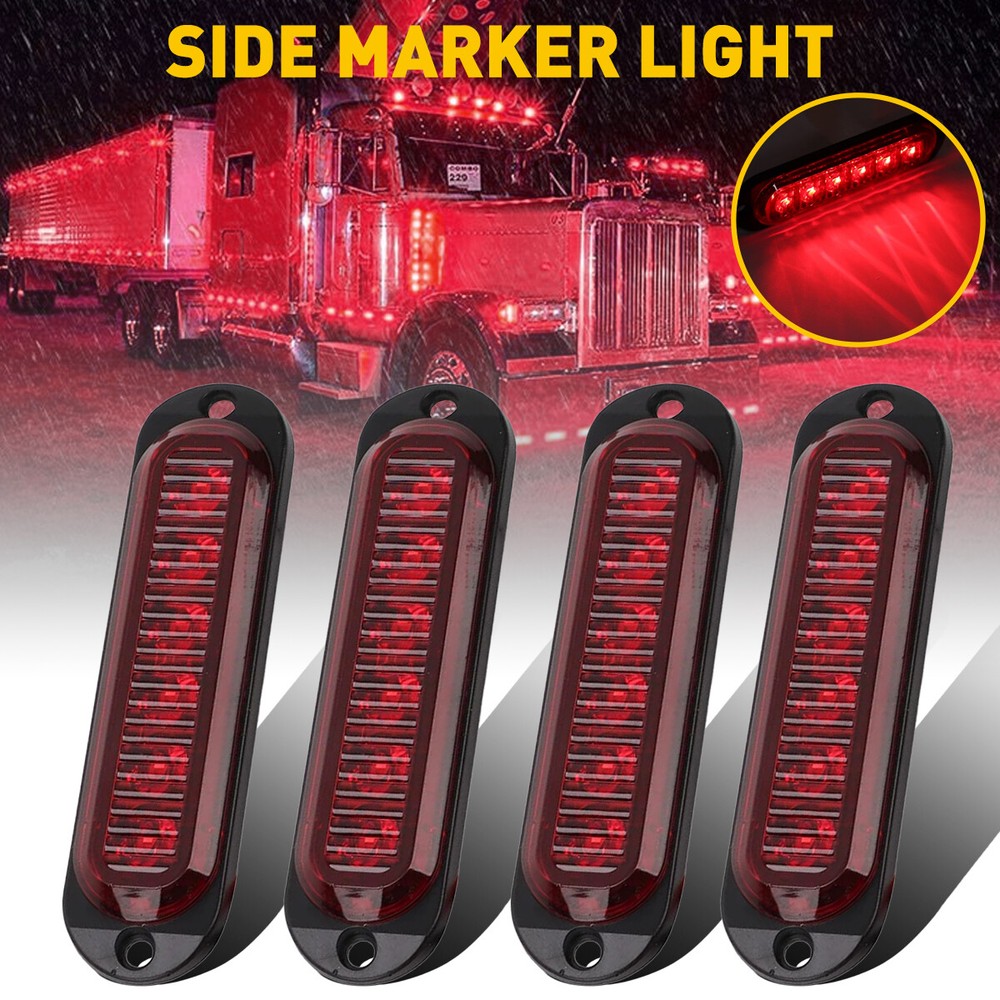 6-LED Red Truck Trailer Clearance Marker Side Light - High Brightness 12V, Durable 4-Pack for Enhanced Visibility and Safety
