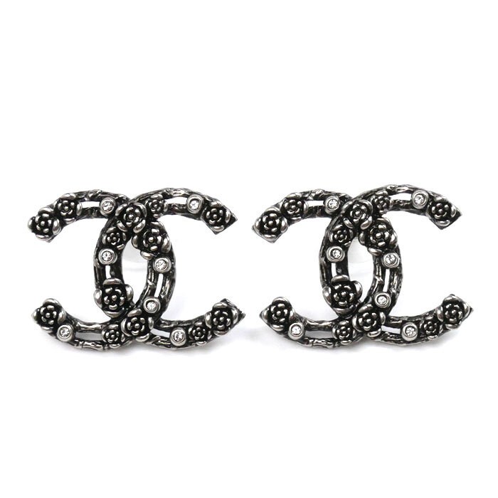 CHANEL Coco Mark Camellia Metal Earrings 694433