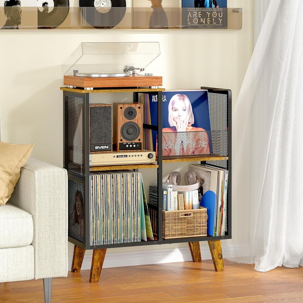 Record Player Stand, Turntable Stand with Vinyl Storage Holds up to 300+ Albums