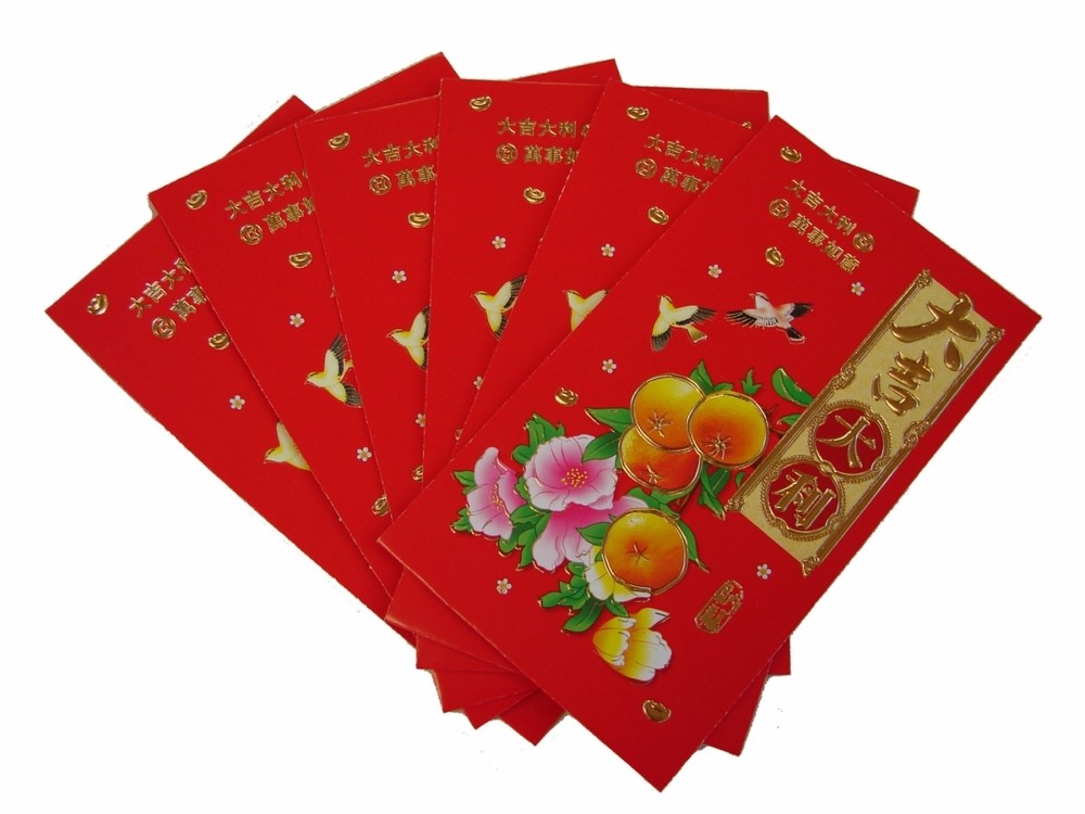 60PCS Big Chinese New Year Money Envelopes HongBao Red Packet W/ Tangerine Pics-image