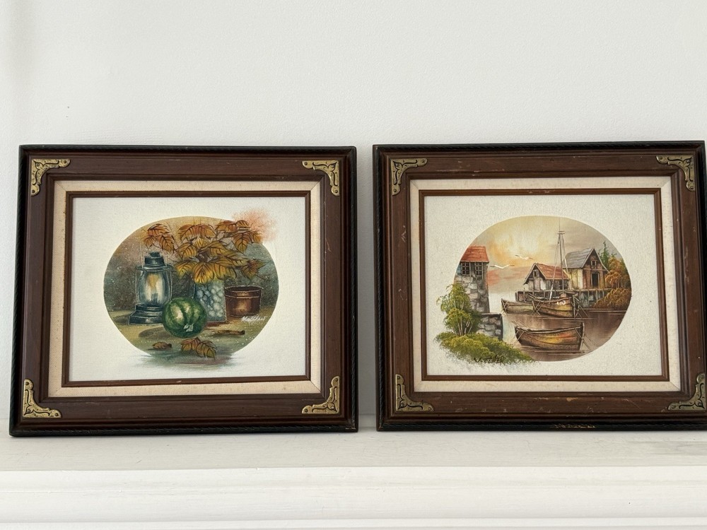 ✿ Set of 2 Vintage Framed Paintings Art