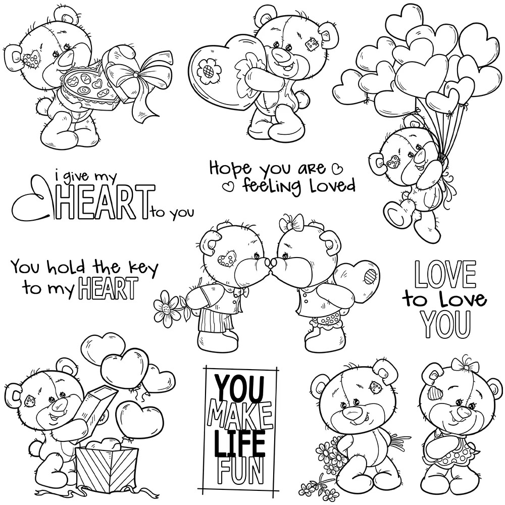 Valentine's Day Teddy Bears Love Hearts Love to Love You Clear Stamps Card Craft