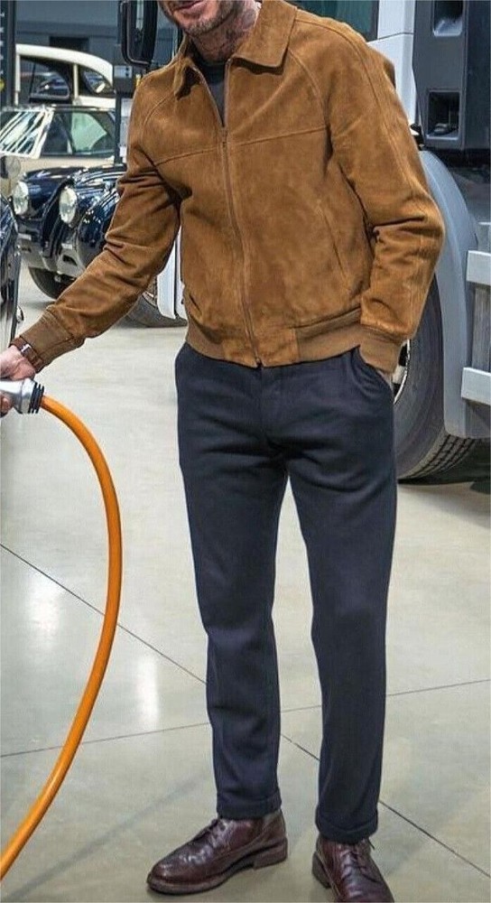 Brown Bomber Pure Soft Leather Jacket for Men Suede Lambskin Coat