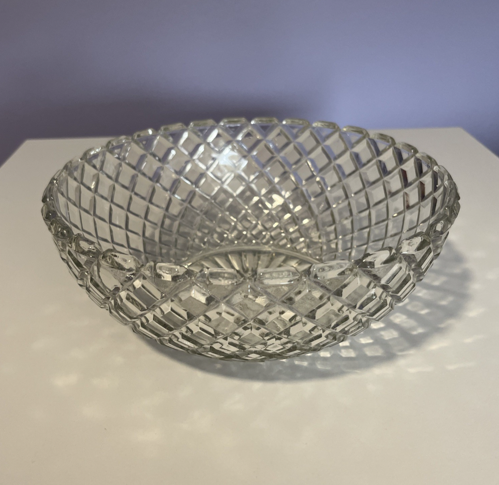 Vintage Anchor Hocking Waterford Waffle Clear 8-Inch Depression Glass Fruit Bowl