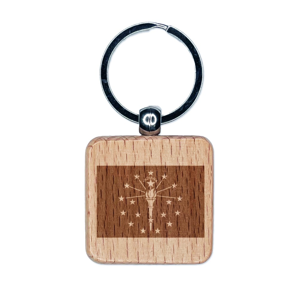 Indiana State Flag Laser Engraved Wooden Keychain Charm Gift  