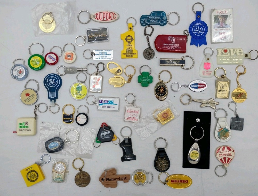 Lot Of 50 Vintage Advertising Promotional Keychains, Unique, Take A Look!